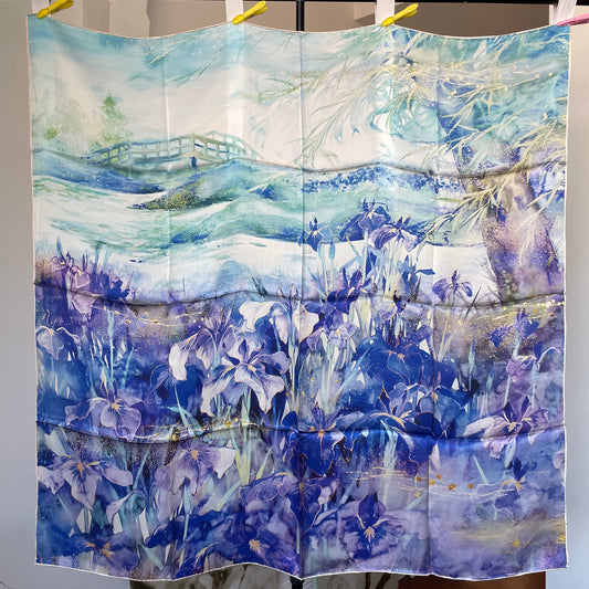 100% Pure Mulberry Silk Multicolour Handmade Large Silk Scarf 43"- The Irises