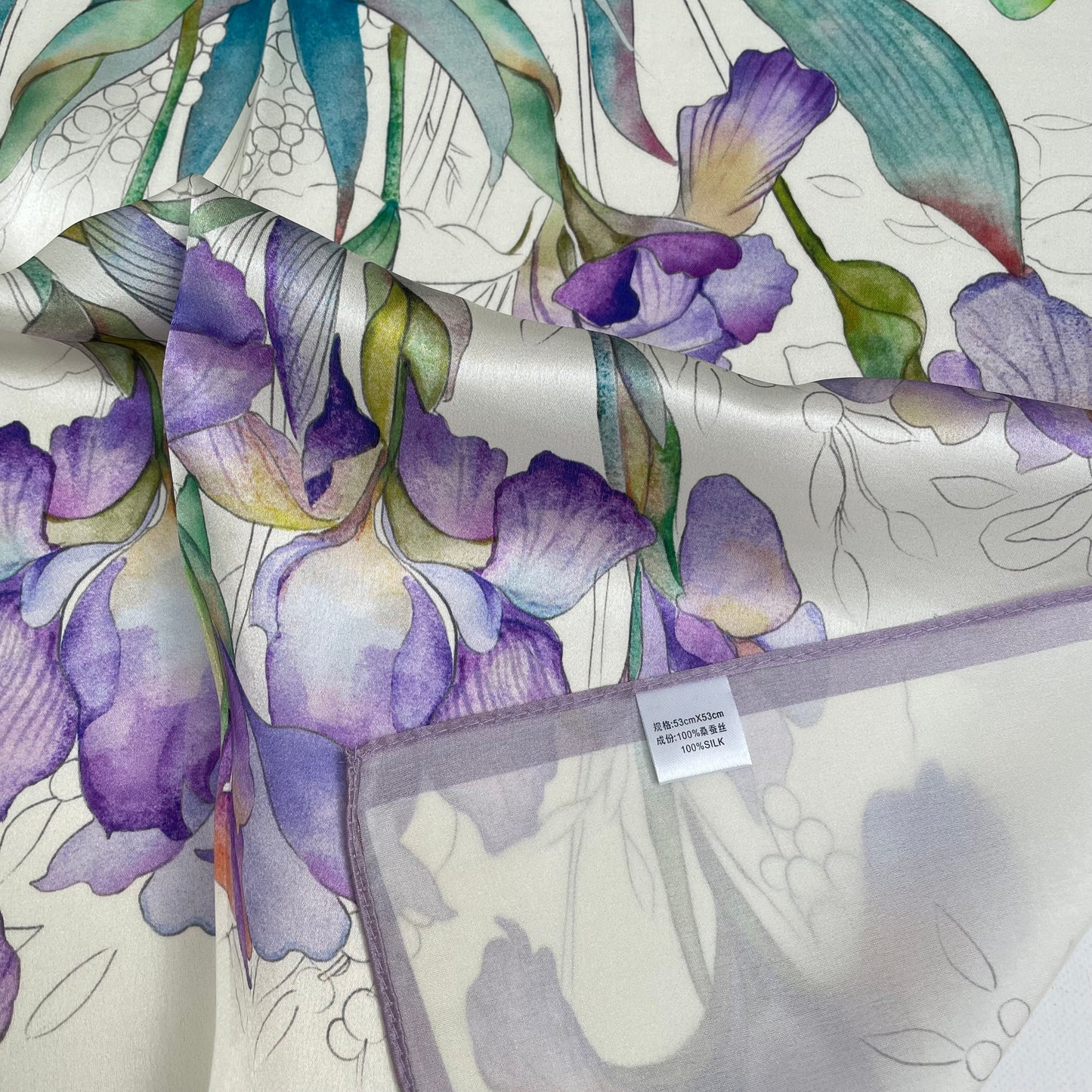100% Pure Silk Multicolor 20" Silk Square Scarf -The Irises