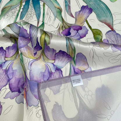 100% Pure Silk Multicolor 20" Silk Square Scarf -The Irises