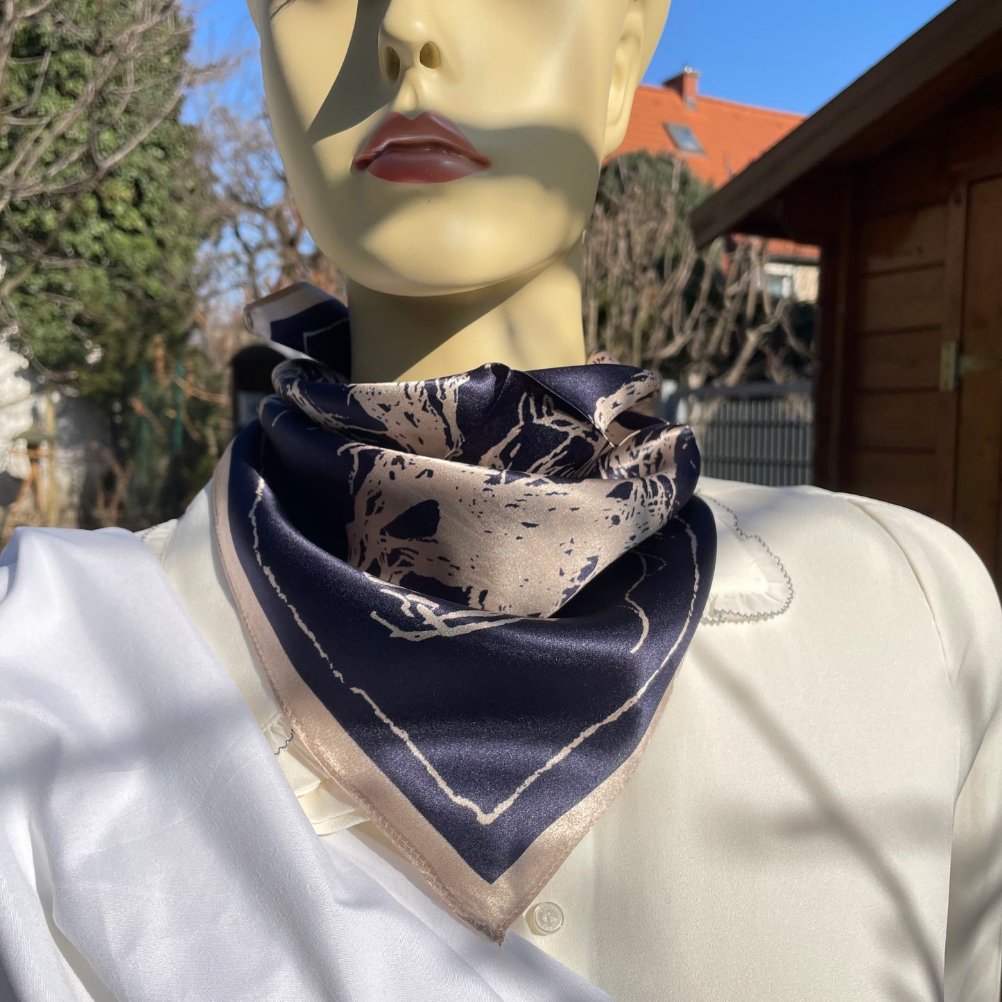 100% Mulberry Silk Scarf-Small Square Multicolor Silk Scarf, lightweight Luxury Neck Hair Scarf - The Horses