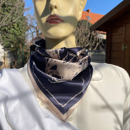 100% Mulberry Silk Scarf-Small Square Multicolor Silk Scarf, lightweight Luxury Neck Hair Scarf - The Horses