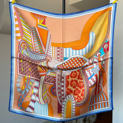 100% Pure Silk Multicolour Large Silk Scarf / Headscarf-The Horseshoe - 26”Silk Scarf / Headscarf