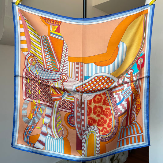 100% Pure Silk Multicolour Large Silk Scarf / Headscarf-The Horseshoe - 26”Silk Scarf / Headscarf