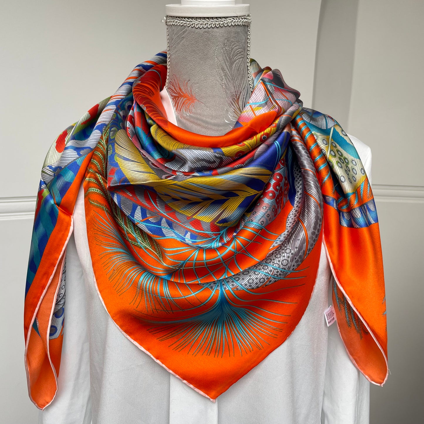 100% Pure Mulberry Silk Multicolour Handmade Extra Large 43"Silk Scarf - The Feathers