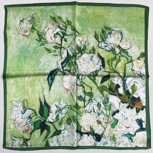 100% Pure Silk Multicolour Small Silk Scarf -The White Rose