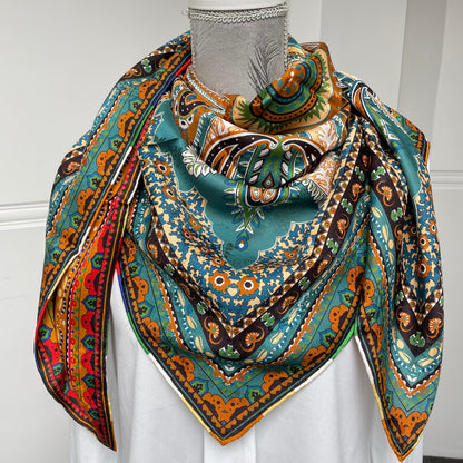 Exquisite Duo-Colour Mulberry 43” Silk Scarf: Hand-Rolled Edge, 6A Grade - The Feathers