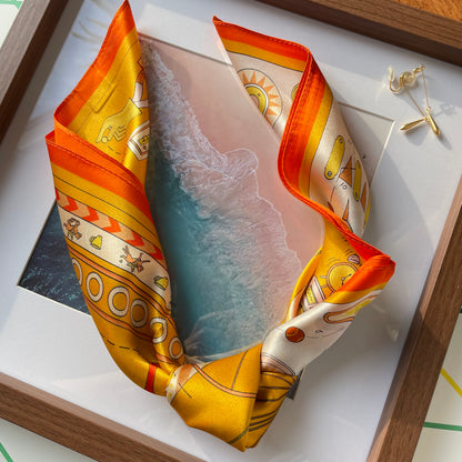 100% Mulberry Silk Scarf-Small Square Multicolor Silk Scarf, lightweight Luxury Neck Hair Scarf - The Horse