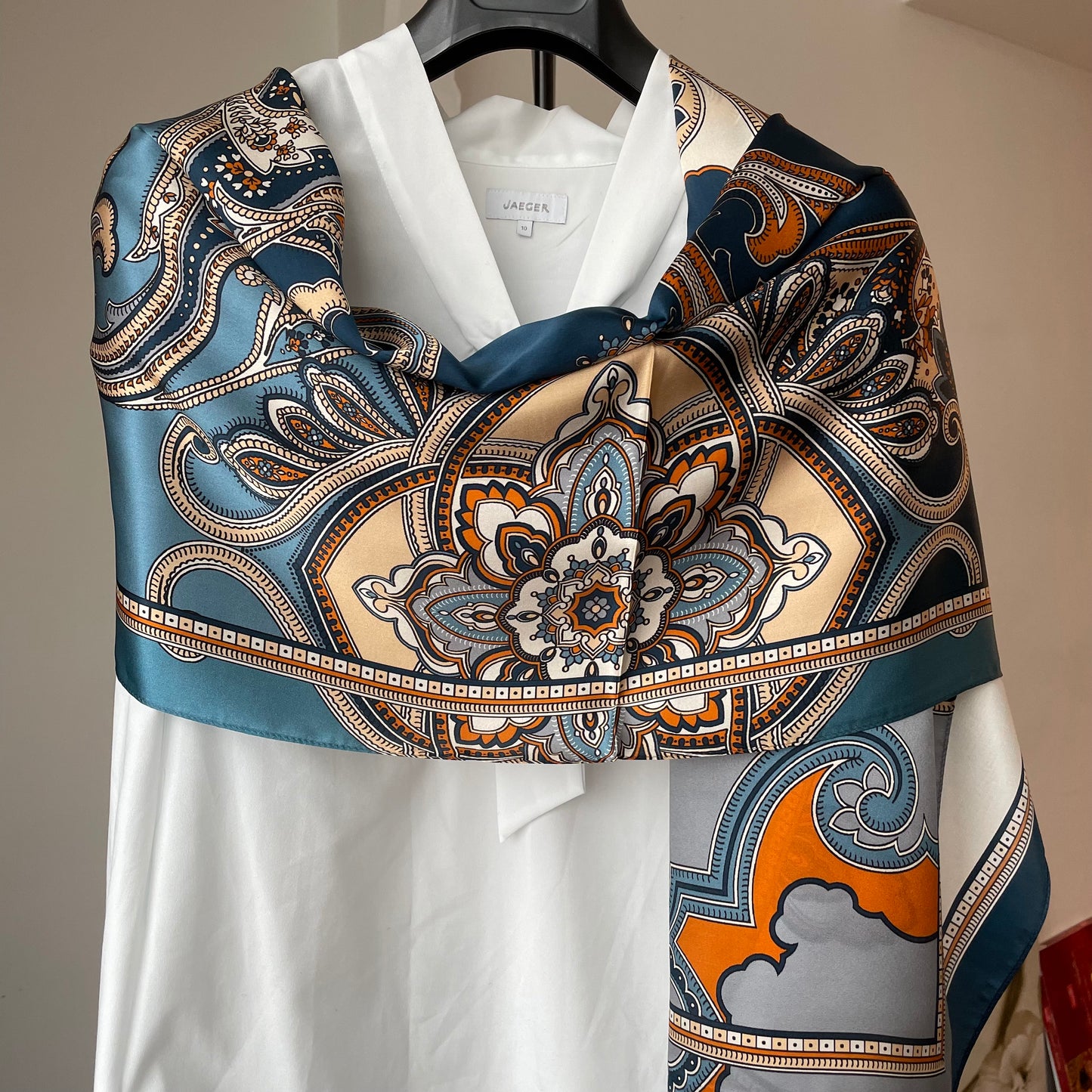 100% Pure Silk Multicolour long Silk Scarf / Headscarf-The Blue Pasiley