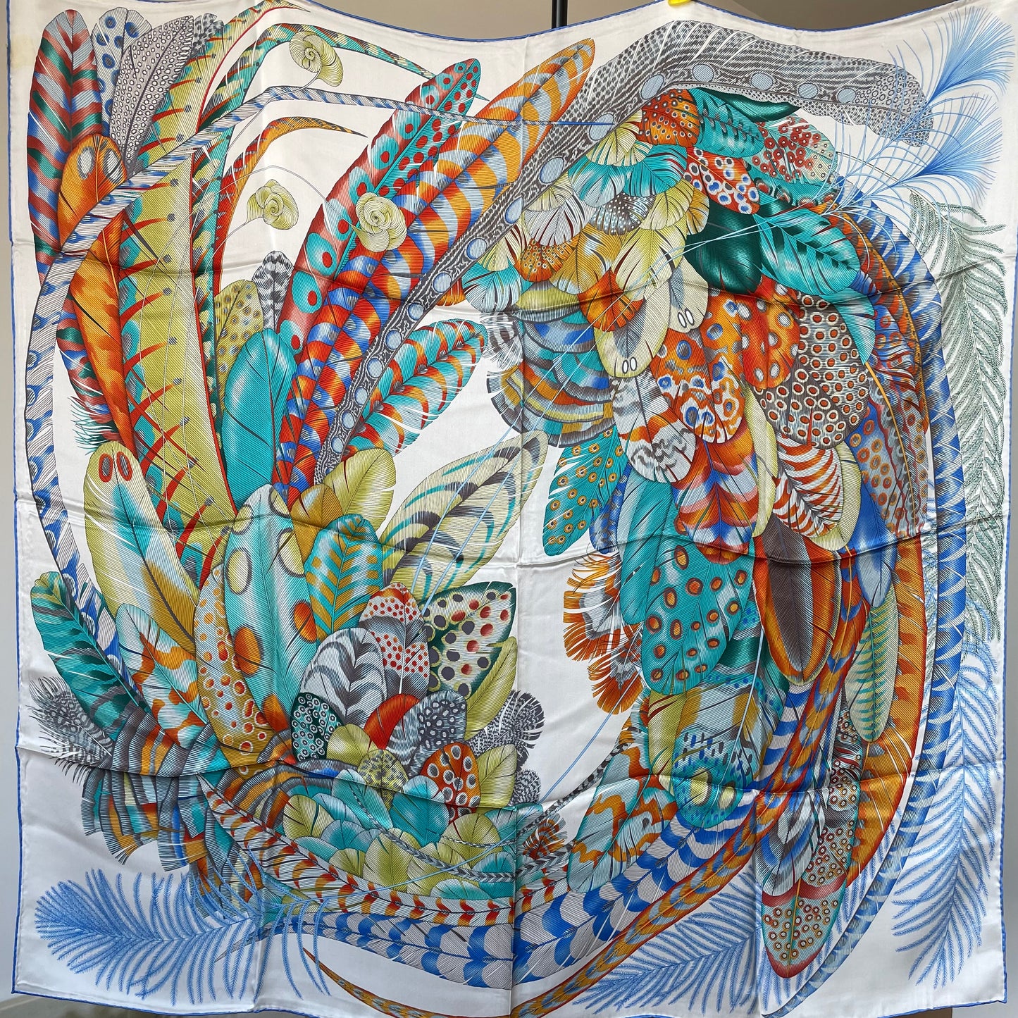 100% Pure Mulberry Silk Multicolour Handmade Large Silk Scarf 43"- The White Feathers