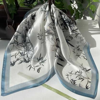100% Pure Silk Multicolor 20" Silk Square Scarf -The Bamboo Garden