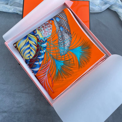 Exquisite! 100% Pure Mulberry Silk Multicolour Pure Handmade 35” Large Silk Scarf - The Feathers