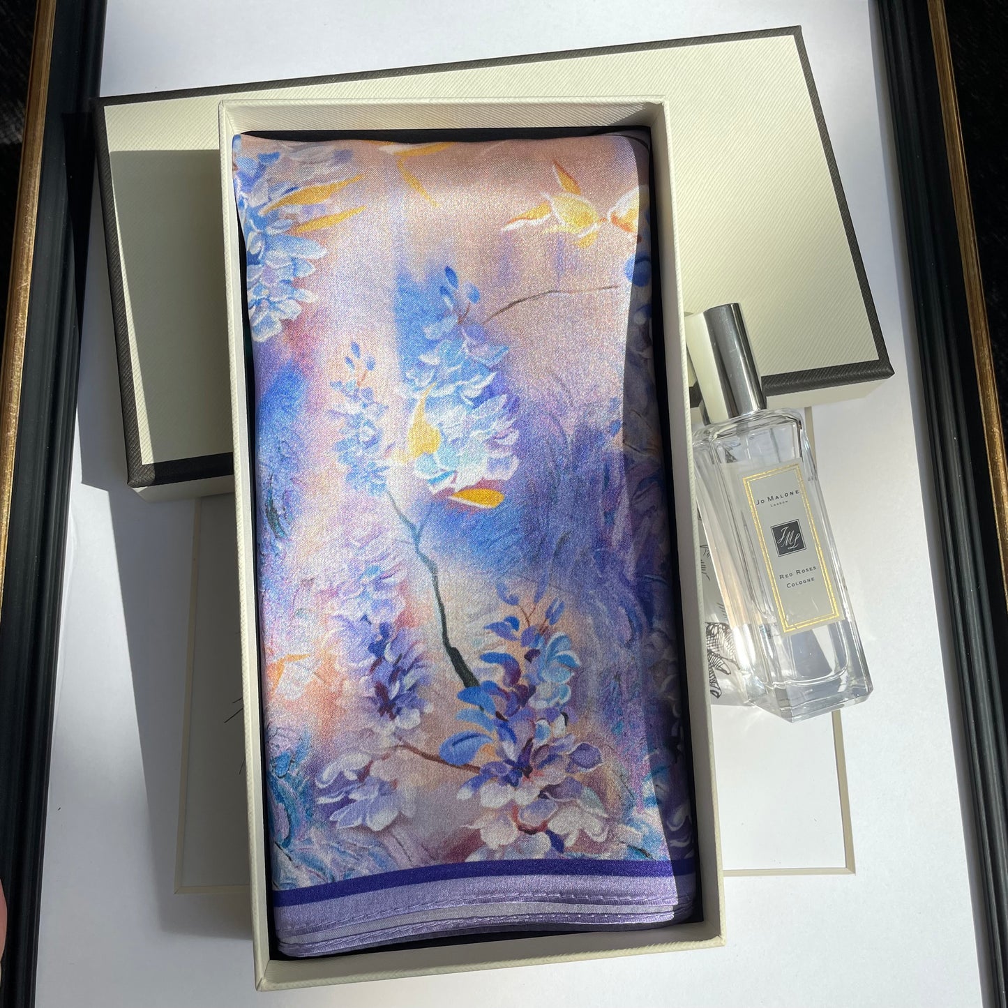 100% Pure Silk Multicolor 20" Silk Square Scarf -The Purple Flower Sea
