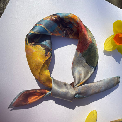 100% Mulberry Silk Scarf-Small Square Multicolor Silk Scarf, lightweight Luxury Neck Hair Scarf - The Autumn Painting