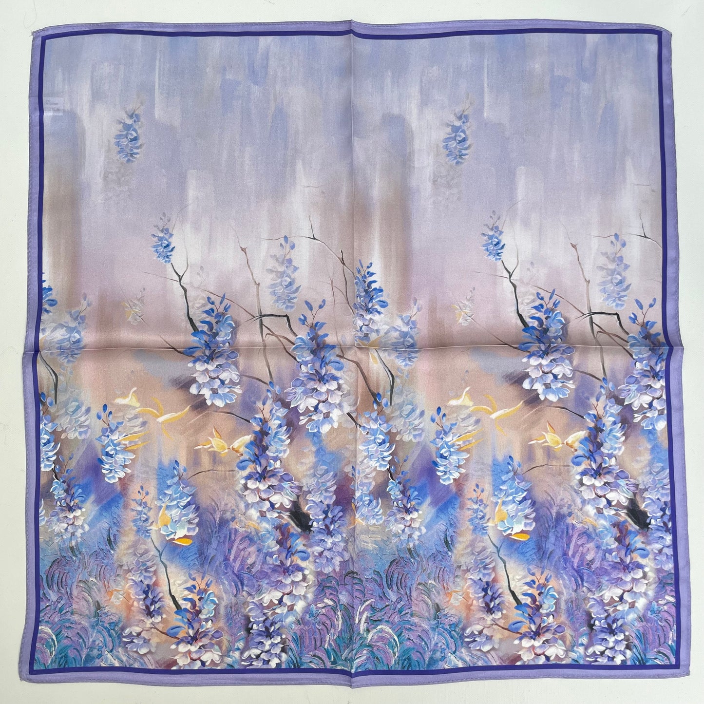 100% Pure Silk Multicolor 20" Silk Square Scarf -The Purple Flower Sea