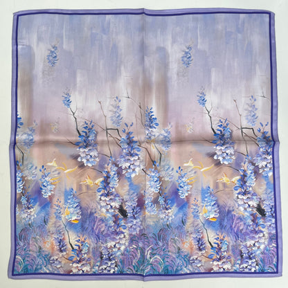 100% Pure Silk Multicolor 20" Silk Square Scarf -The Purple Flower Sea