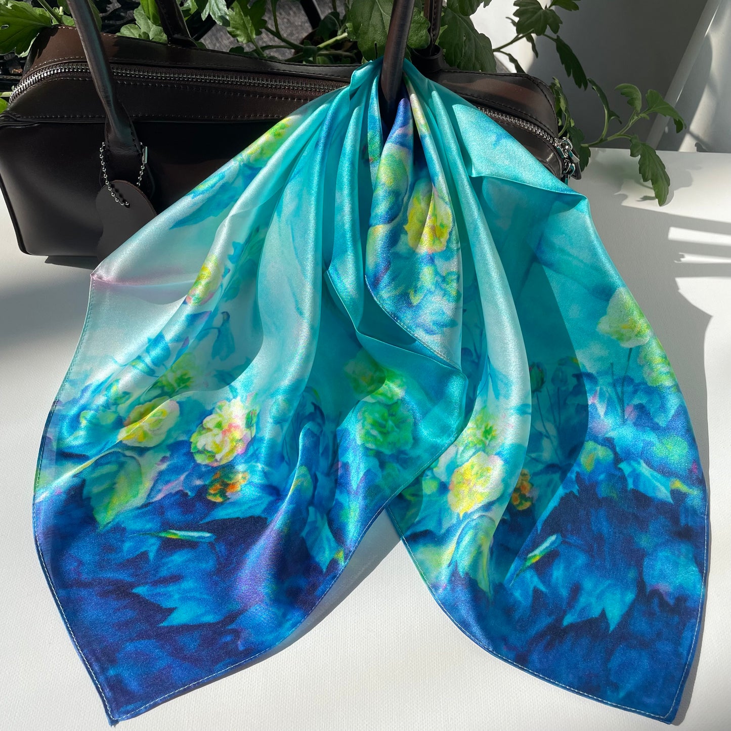 100% Pure Silk Multicolor 20" Silk Square Scarf -The Rose