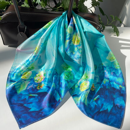 100% Pure Silk Multicolor 20" Silk Square Scarf -The Rose