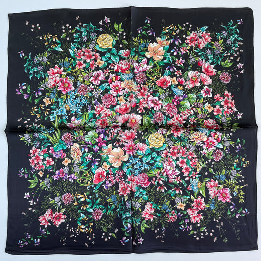 100% Pure Silk Multicolour Small Silk Scarf -The Flower Garden