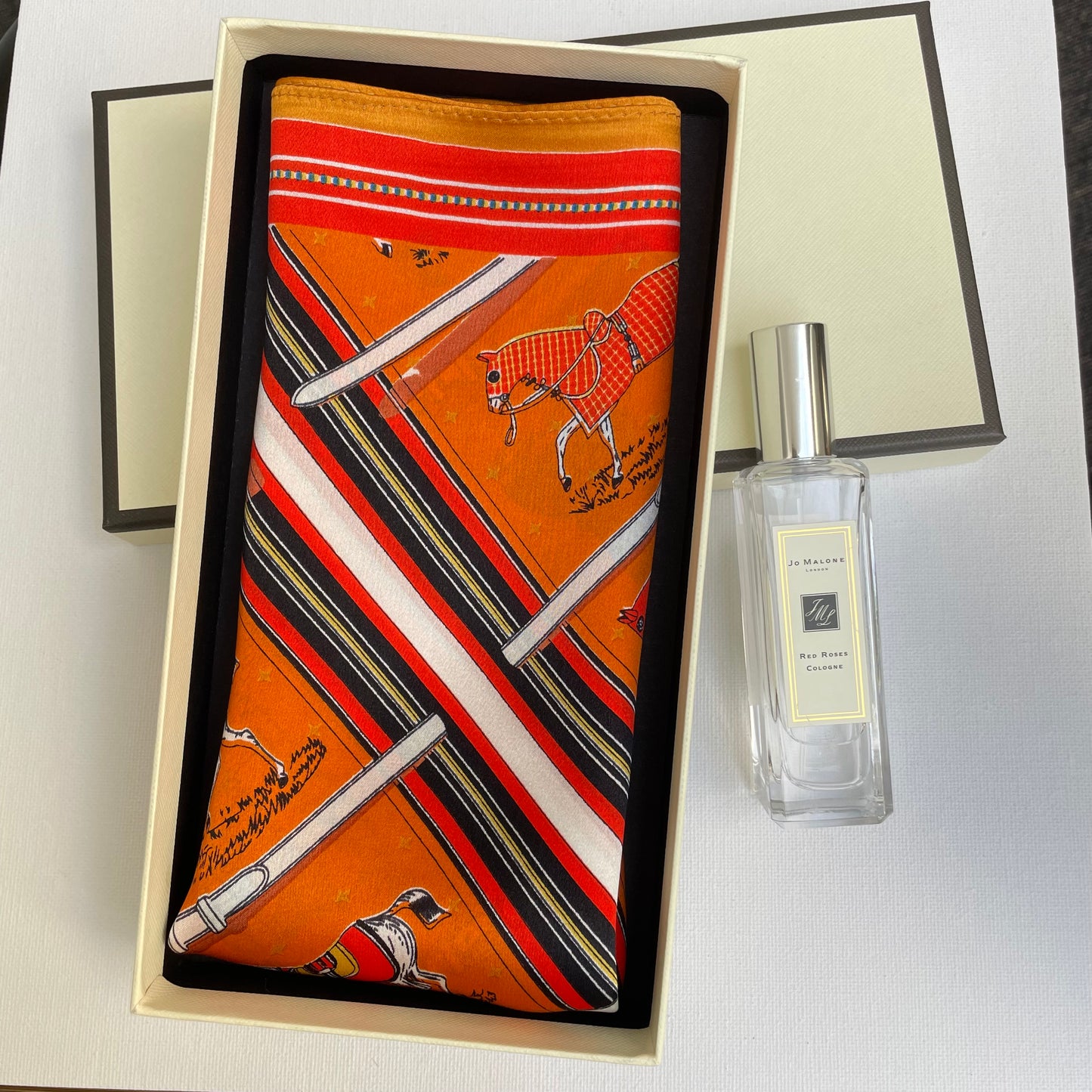 100% Pure Silk Multicolour Small Silk Scarf -The Orange Horse