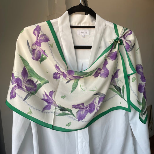 100% Pure Silk Multicolour long Silk Scarf / Headscarf-The Irises