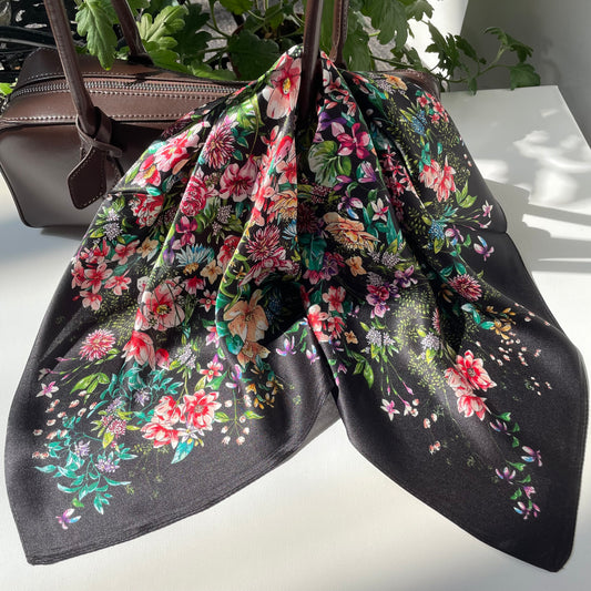 100% Pure Silk Multicolor 20" Silk Square Scarf-The Garden