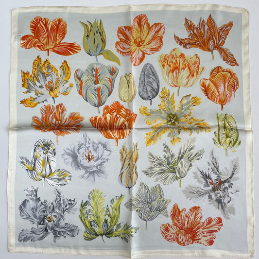 100% Pure Silk Multicolour Small Silk Scarf -The Tulips
