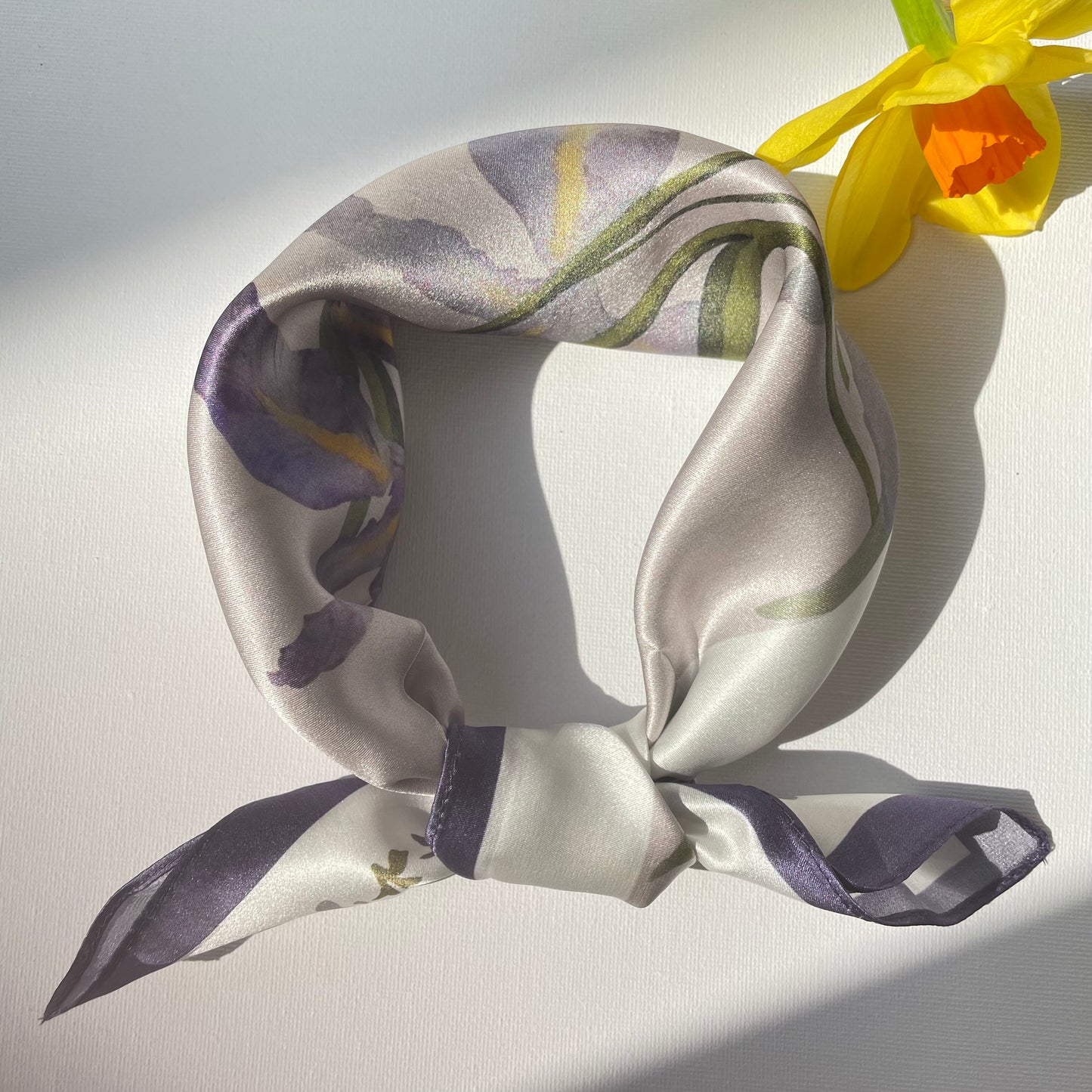 100% Mulberry Silk Scarf-Small Square Multicolor Silk Scarf, lightweight Luxury Neck Hair Scarf - The Irises