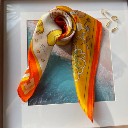 100% Mulberry Silk Scarf-Small Square Multicolor Silk Scarf, lightweight Luxury Neck Hair Scarf - The Horse