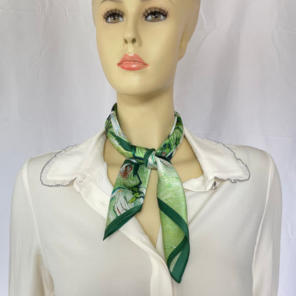 100% Pure Silk Multicolour Small Silk Scarf -The White Rose