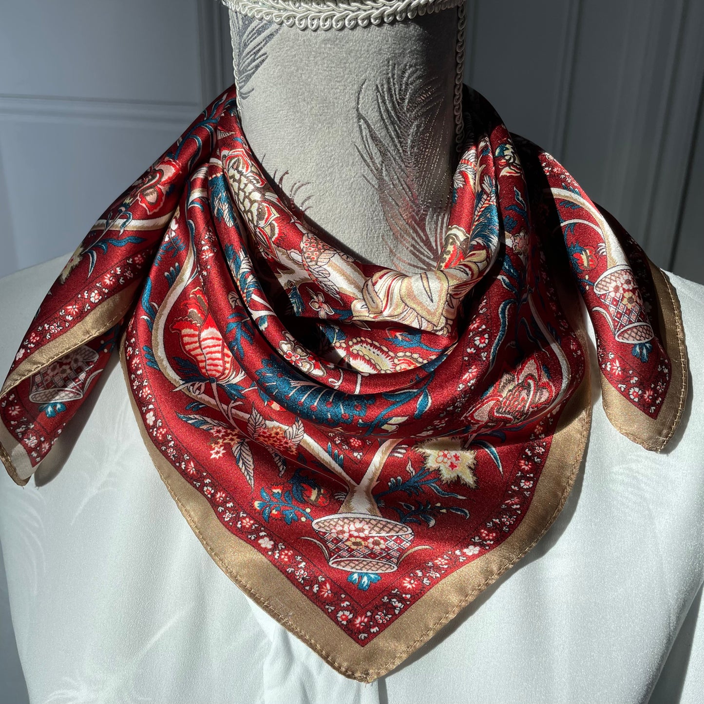 100% Pure Silk Multicolour Large Silk Scarf / Headscarf-The Life Tree- 26”Silk Scarf / Headscarf