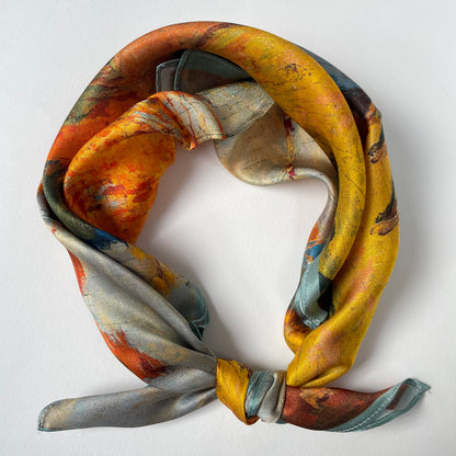 100% Mulberry Silk Scarf-Small Square Multicolor Silk Scarf, lightweight Luxury Neck Hair Scarf - The Autumn Painting
