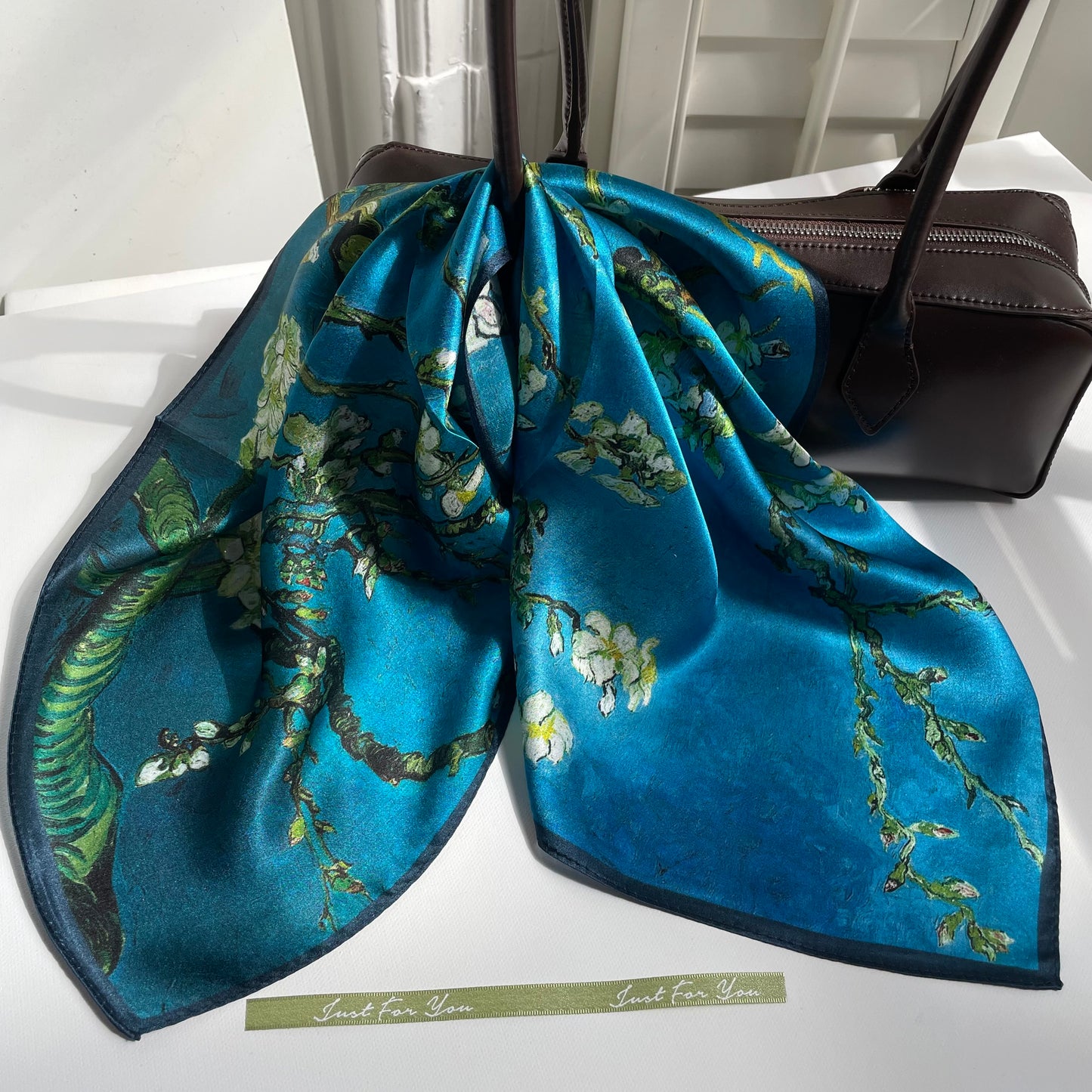 100% Pure Silk Multicolor 20" Silk Square Scarf -The Flowers