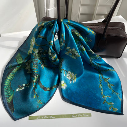 100% Pure Silk Multicolor 20" Silk Square Scarf -The Flowers