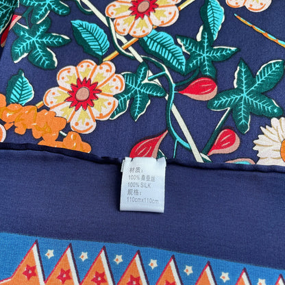 100% Pure Mulberry Silk Multicolour Handmade Large Silk Scarf 43"- The Life Tree