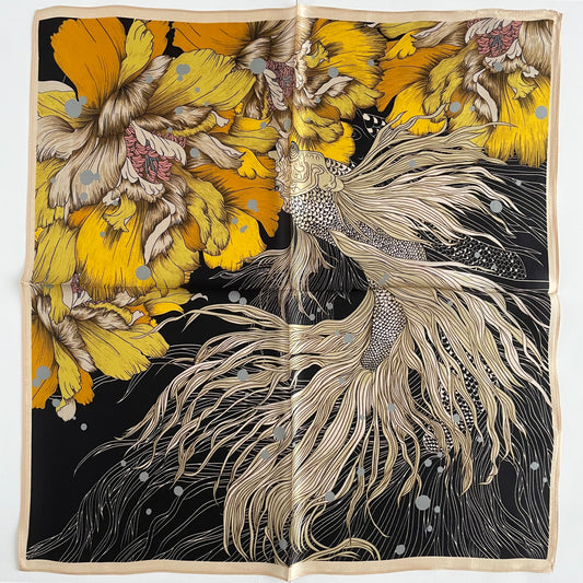 100% Pure Silk Multicolour Small Silk scarf -The Golden Fish-21” Silk Scarf