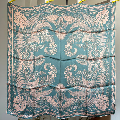 100% Pure Mulberry Silk Multicolour Handmade Large Silk Scarf 43"- The Blue Garden