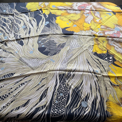 100% Pure Mulberry Silk Multicolour Handmade Large Silk Scarf 43"- The Golden Fish