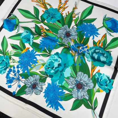 100% Pure Silk Multicolor 20" Silk Square Scarf -The Blue Flowers