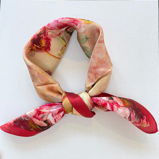 100% Mulberry Silk Scarf-Small Square Multicolor Silk Scarf, lightweight Luxury Neck Hair Scarf - The Red Rose