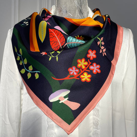 100% Pure Mulberry Silk Extra Large HandRolled Silk Scarf - The Deers