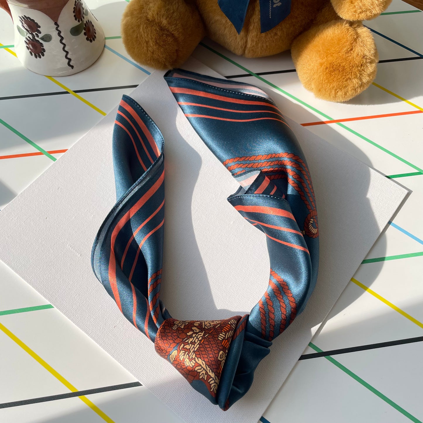 100% Mulberry Silk Scarf-Small Square Multicolor Silk Scarf, lightweight Luxury Neck Hair Scarf - The Horseshoe
