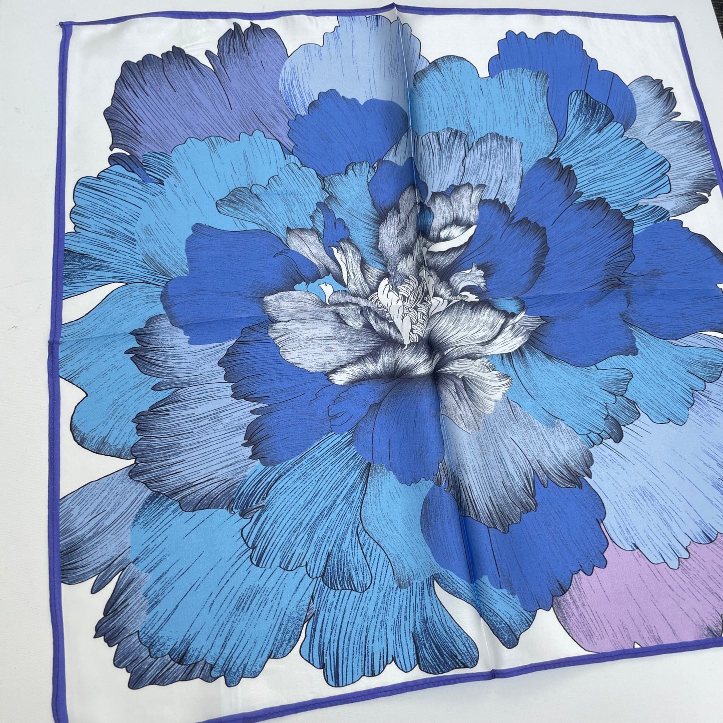 100% Mulberry Silk Scarf-Small Square Multicolor Silk Scarf, lightweight Luxury Neck Hair Scarf -The Blue Flowers