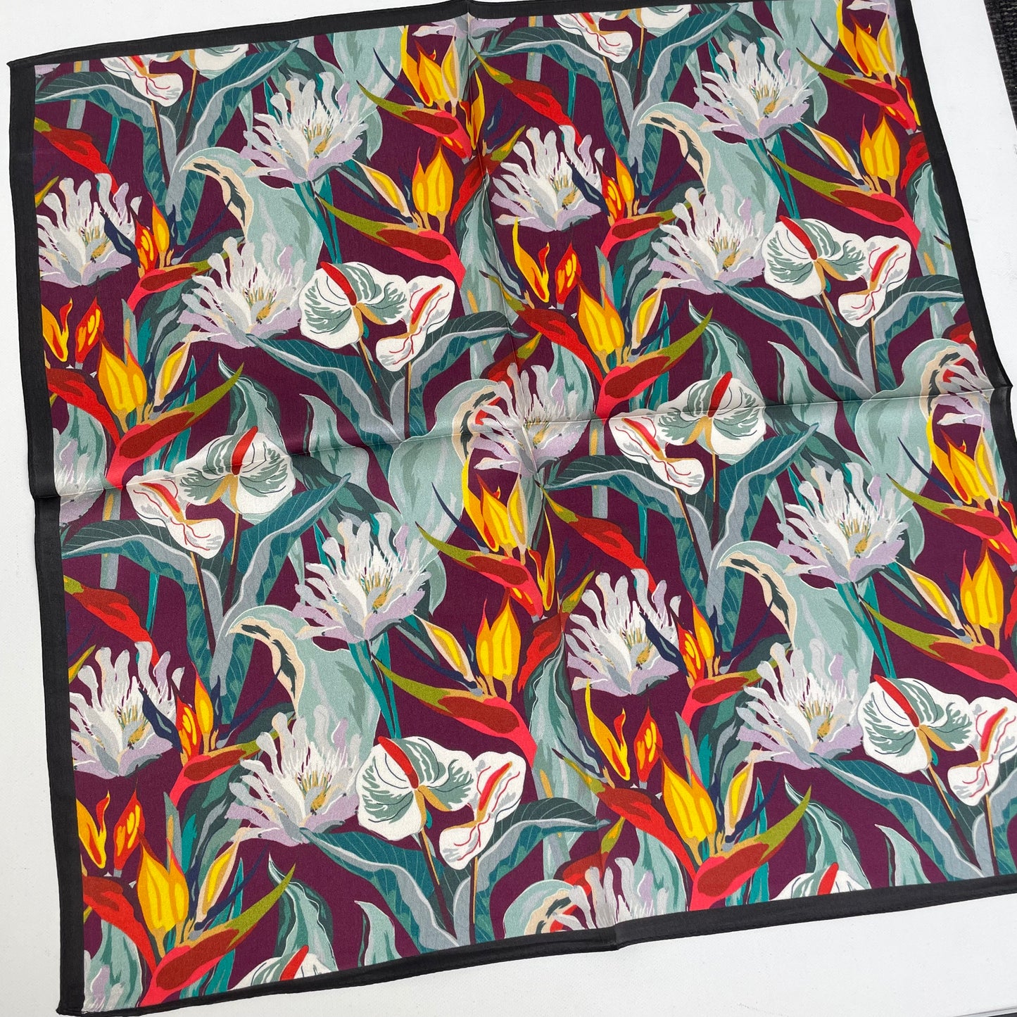 100% Pure Silk Multicolor 20" Silk Square Scarf -The Flowers