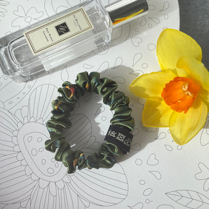 100% Pure Mulberry Silk Small Elastic Hair Scrunchie - Pure Silk Hair Scrunchie/hair Accessory-The Green & Birds