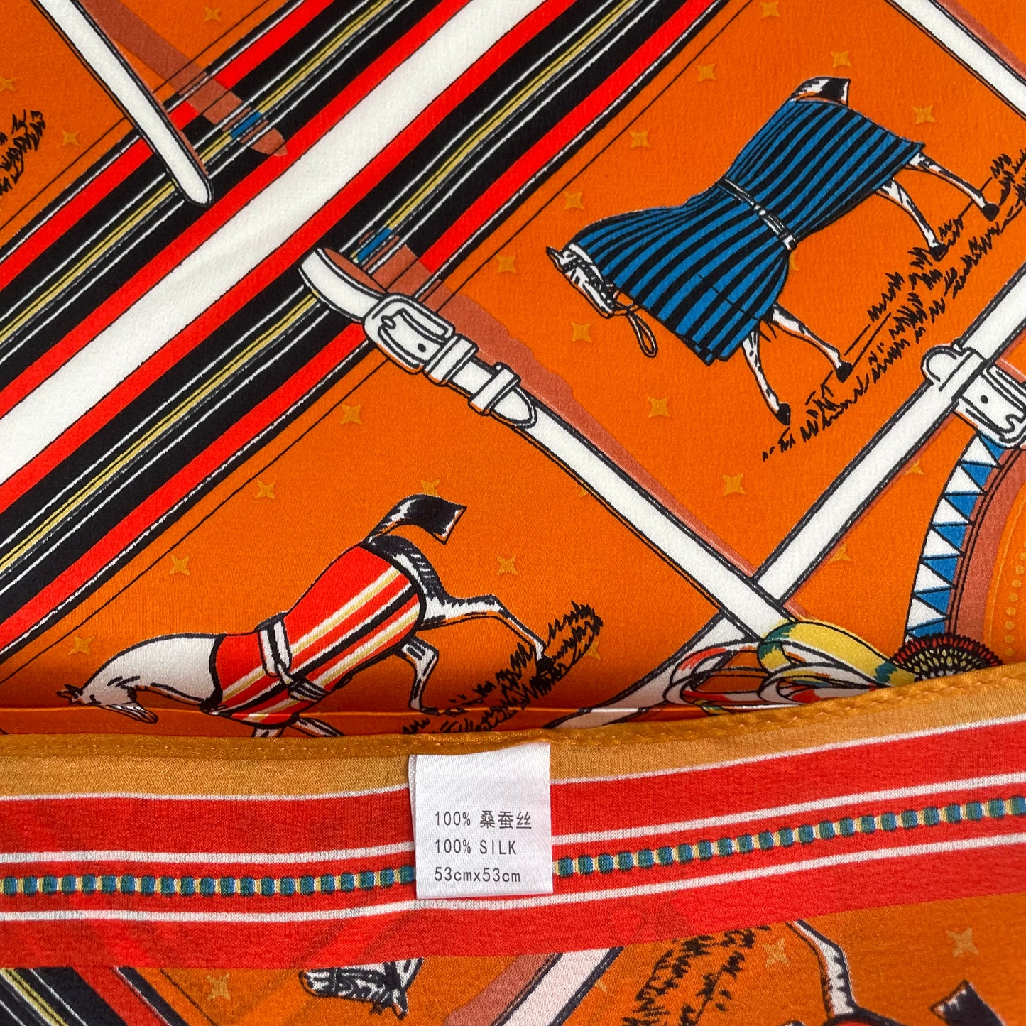 100% Pure Silk Multicolour Small Silk Scarf -The Orange Horse