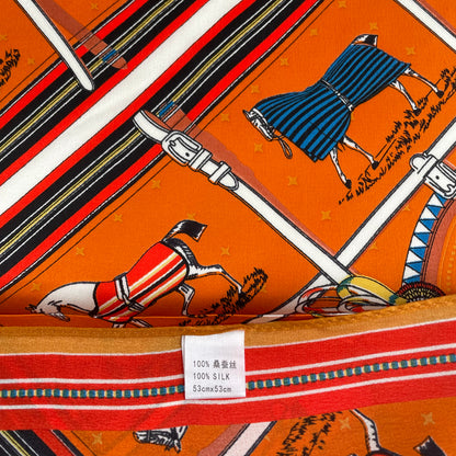 100% Pure Silk Multicolour Small Silk Scarf -The Orange Horse