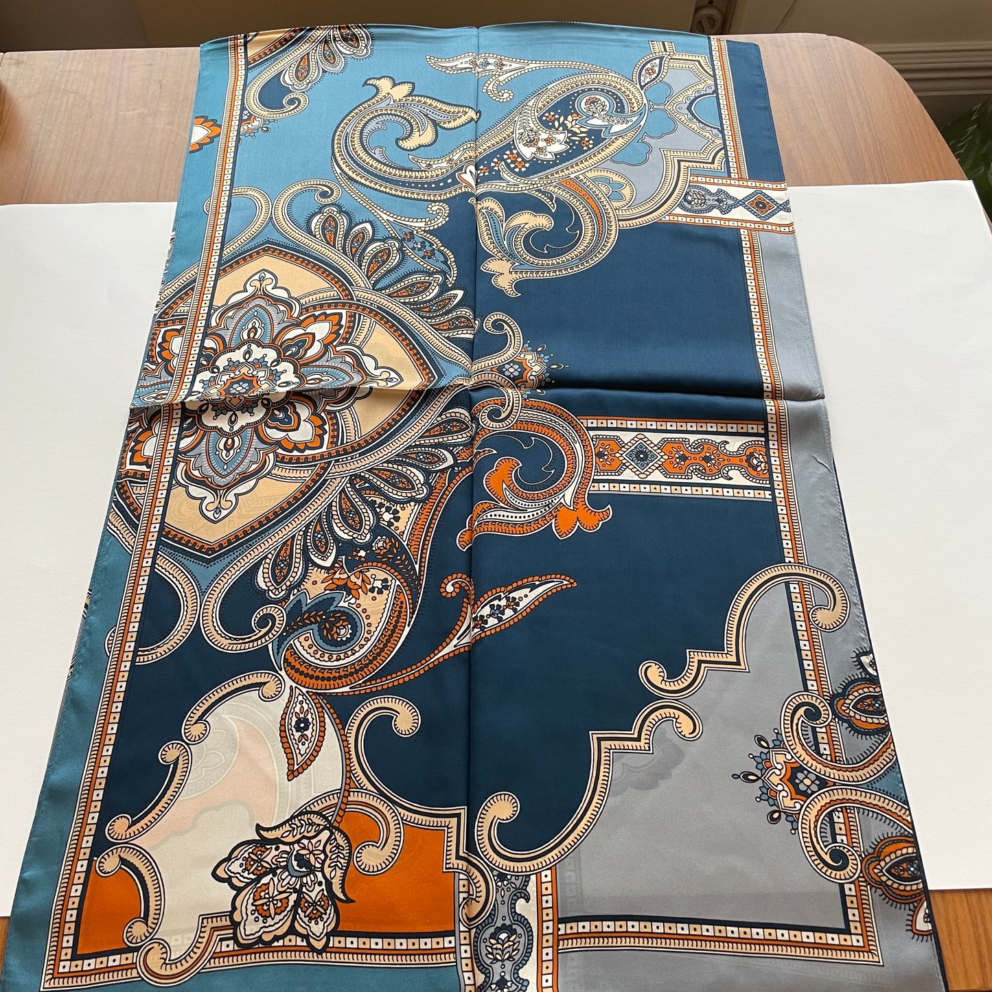 100% Pure Silk Multicolour long Silk Scarf / Headscarf-The Blue Pasiley