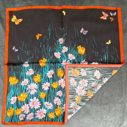 100% Pure Silk Multicolour Large Silk Scarf / Headscarf-The Tits - 26”Silk Scarf / Headscarf