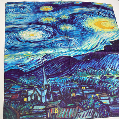 100% Pure Silk Multicolor 20" Silk Square Scarf -The Starry Night