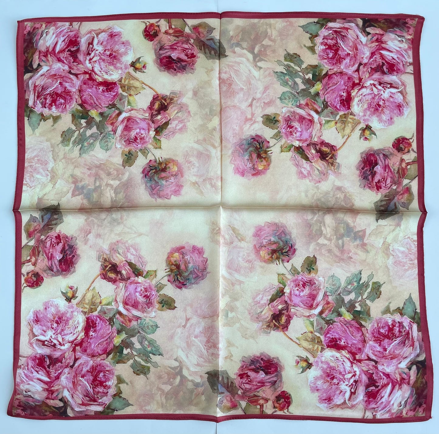 100% Pure Silk Multicolour Small Silk Scarf -The Rose